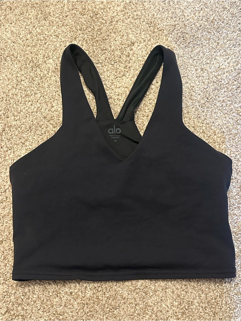 ALO Yoga Black Logo Sports Bra with V-Back